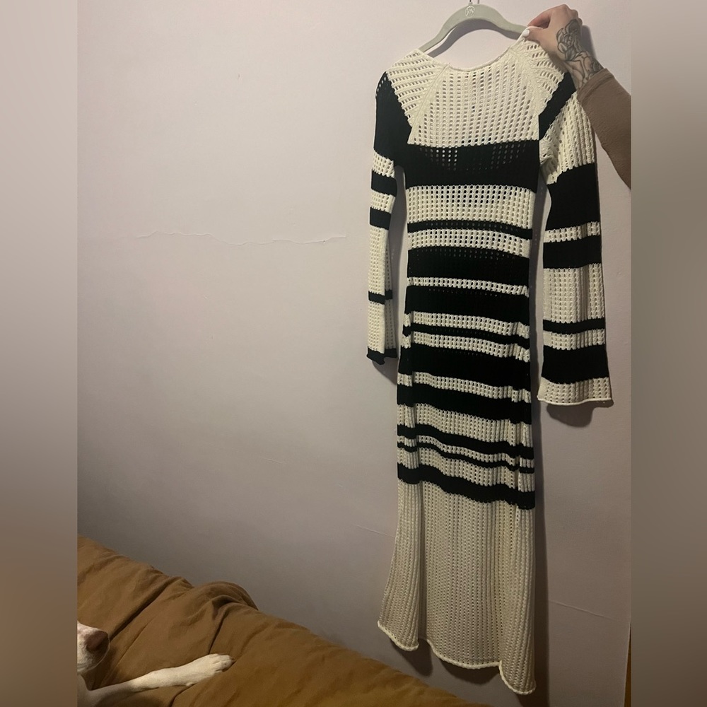 Verge Girl Black and White Striped Maxi Dress